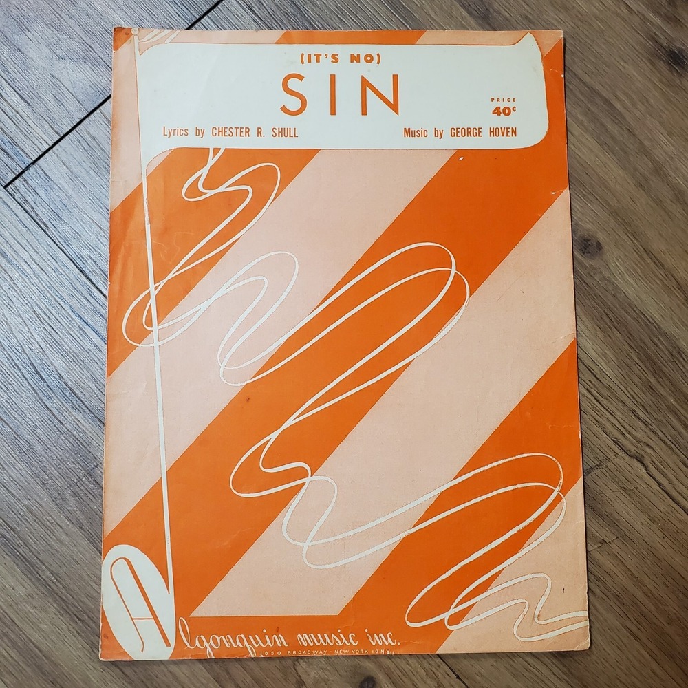 It's No Sin Chester R. Shull George Hoven Guitar Piano 1951 Vintage Sheet Music